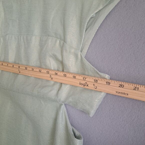 Maeve Anthropologie Shift Dress Women 14 Mint Metallic Green Linen Mentha Cutout - Picture 4 of 15